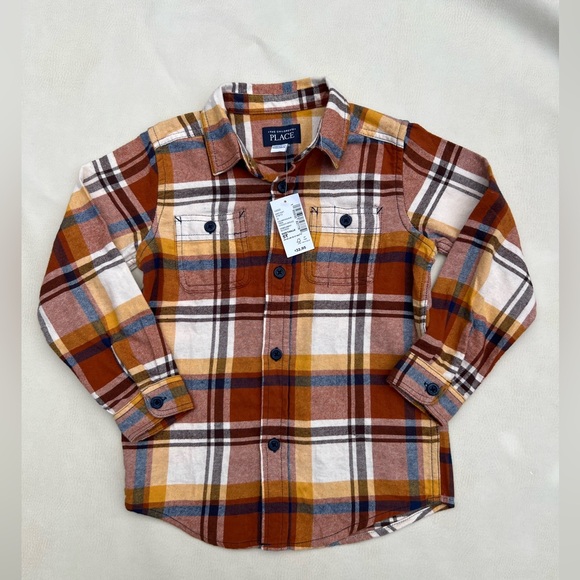 The Children’s Place Boys Plaid Flannel Poplin Button Up Shirt - Ginger Bread - Picture 7 of 9